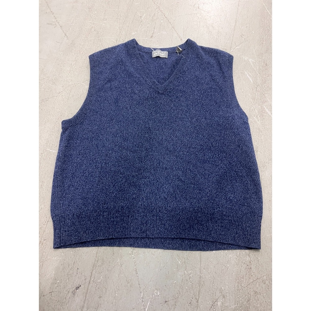 Lord &‎ Taylor Sweater Mens XL Navy Blue 100% Cashmere Ribbed Sleeveless V-Neck